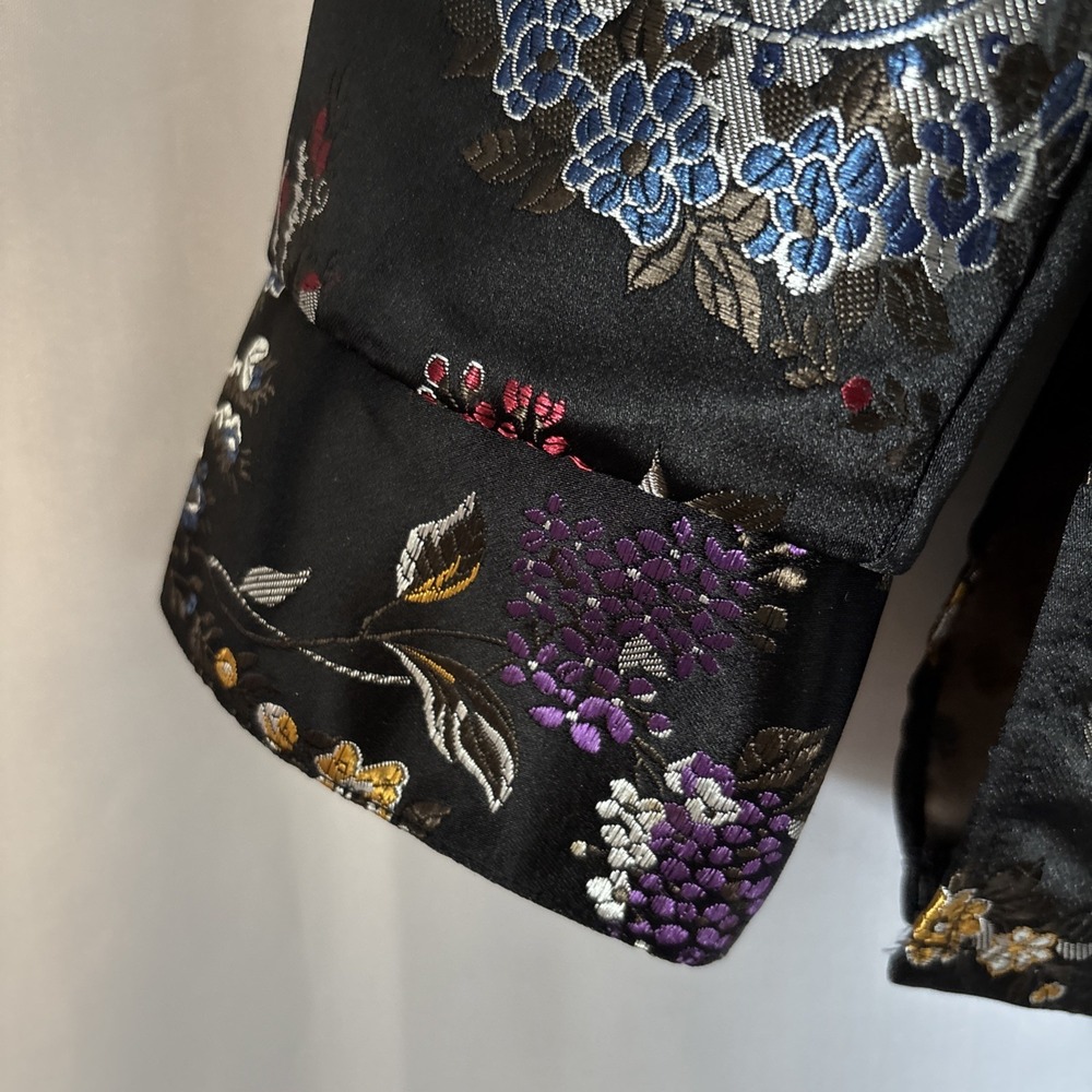 Vtg Yi Lin Women's Brocade Floral Blouse Sm‎ Mandarin Collar Button Up Oriental - Picture 5 of 9